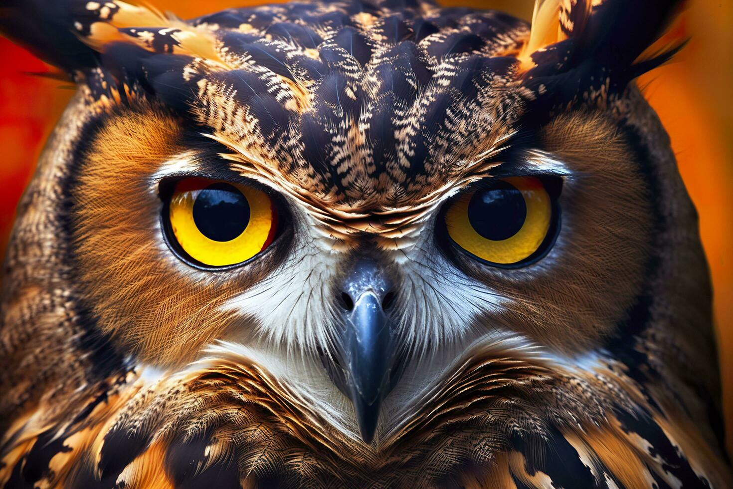 AI generated Owl headshot with closeup of face. Generative AI photo