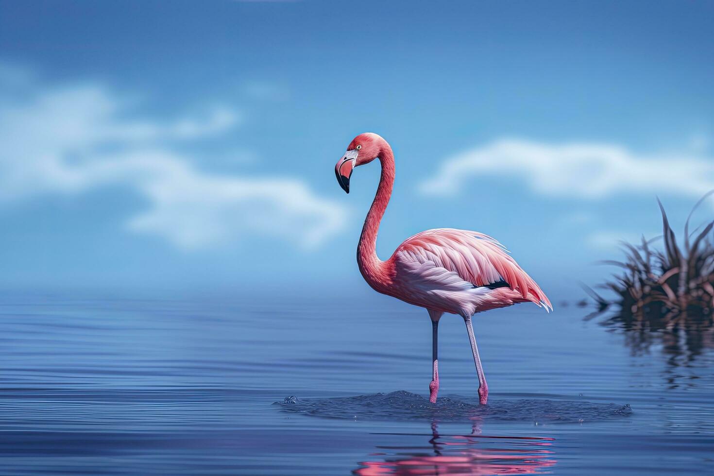 AI generated Pink Flamingo in the water. AI Generated photo