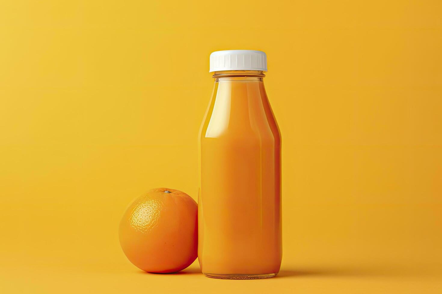 AI generated Orange Juice bottle on orange background. AI Generated photo