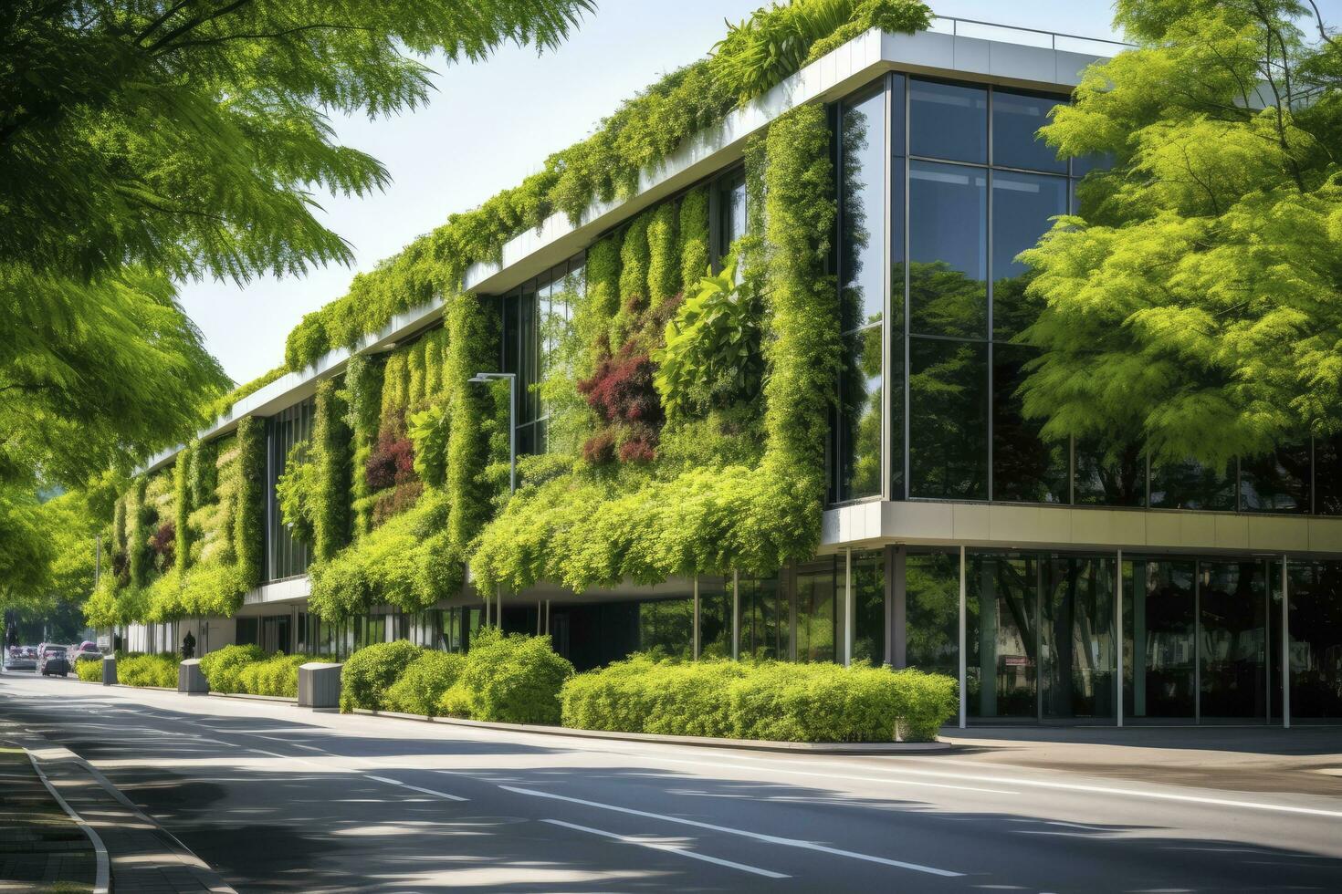 AI generated Office building with green environment. AI Generated photo