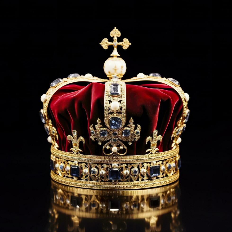 AI generated The Royal Coronation Crown Isolated on a Black Background. Generative AI photo