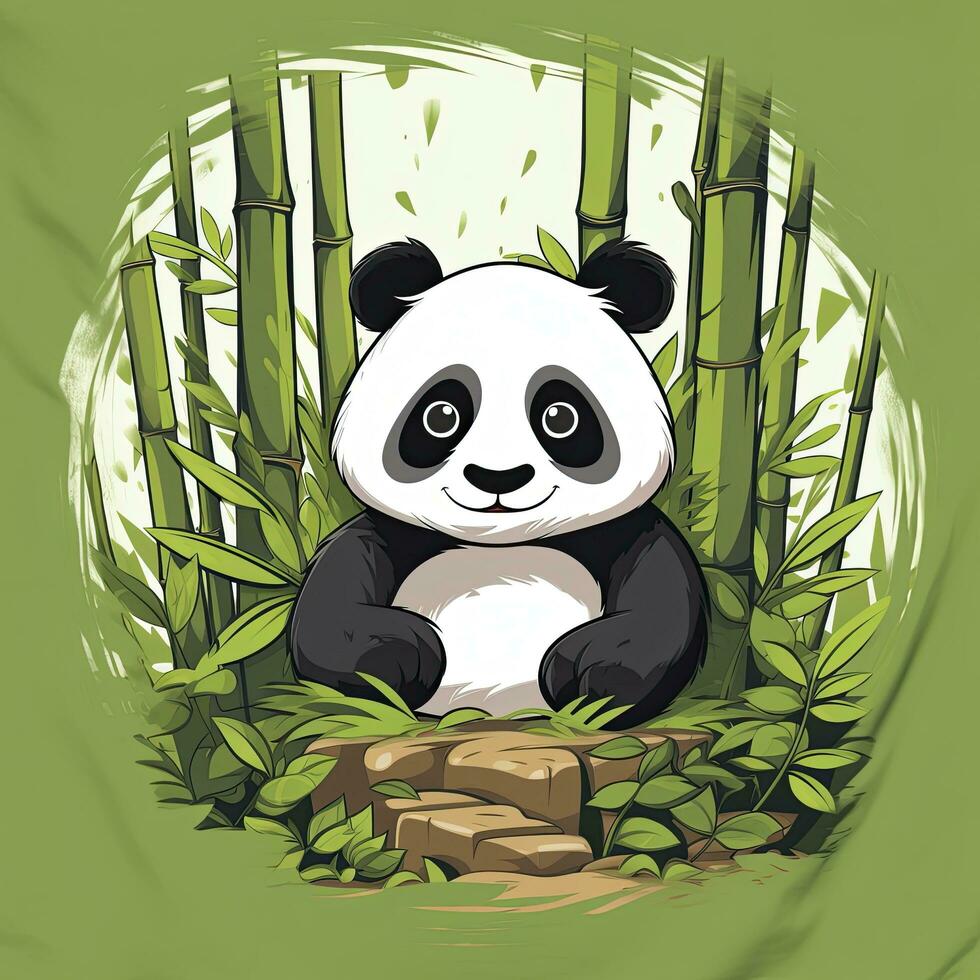 AI generated Cute panda in the middle of a bamboo forest. T-shirt design. AI Generated photo