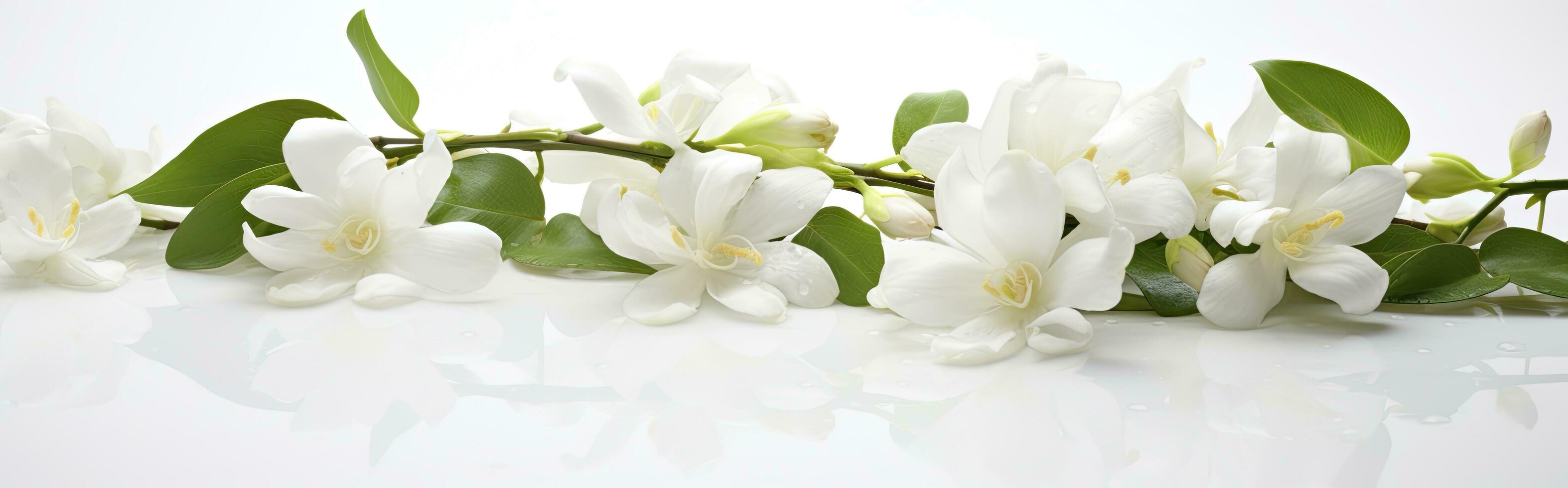 AI generated Jasmine flowers on white surface. AI Generated photo