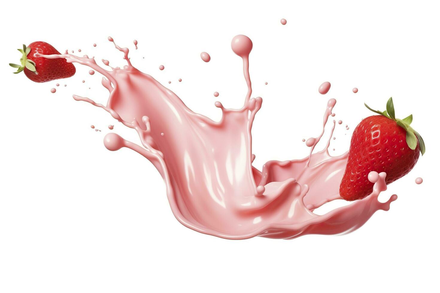 ai generado Leche o yogur chapoteo con fresas aislado en blanco fondo, 3d representación. ai generado foto