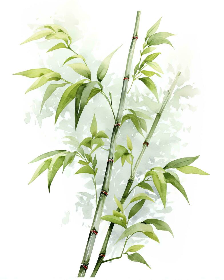 AI generated Watercolor bamboo clipart isolated on white background. AI Generated photo