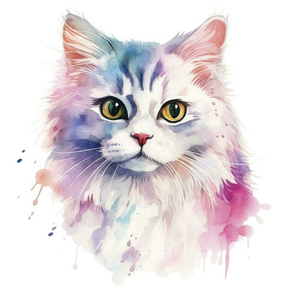 ai generado acuarela gato acortar Arte en blanco antecedentes. ai generado foto