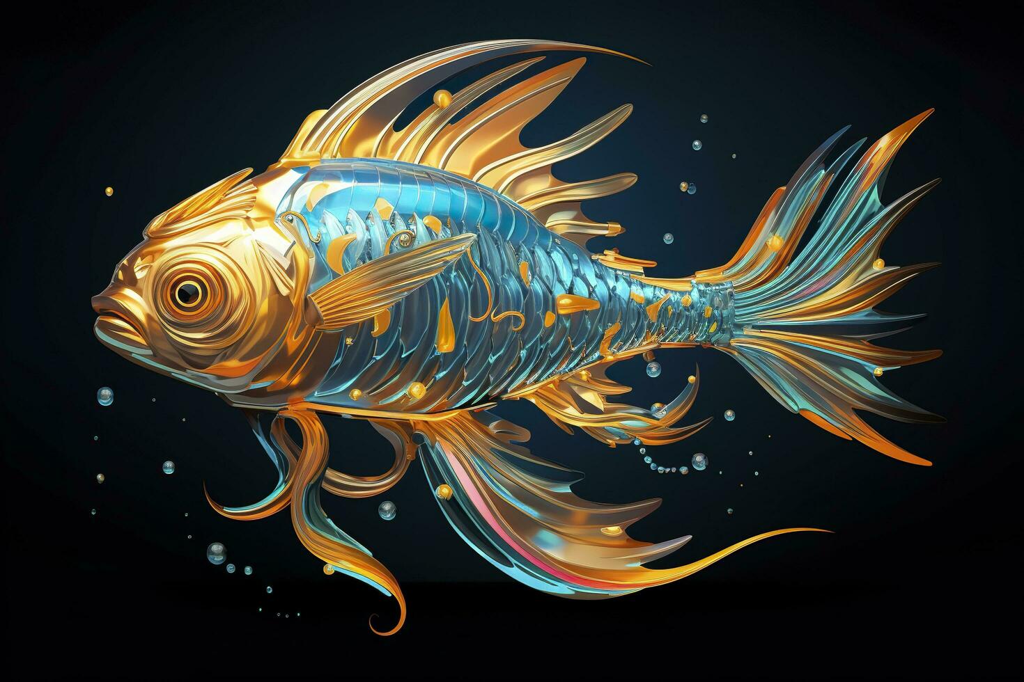 AI generated 3d rendering. fish on black background. Generative AI photo