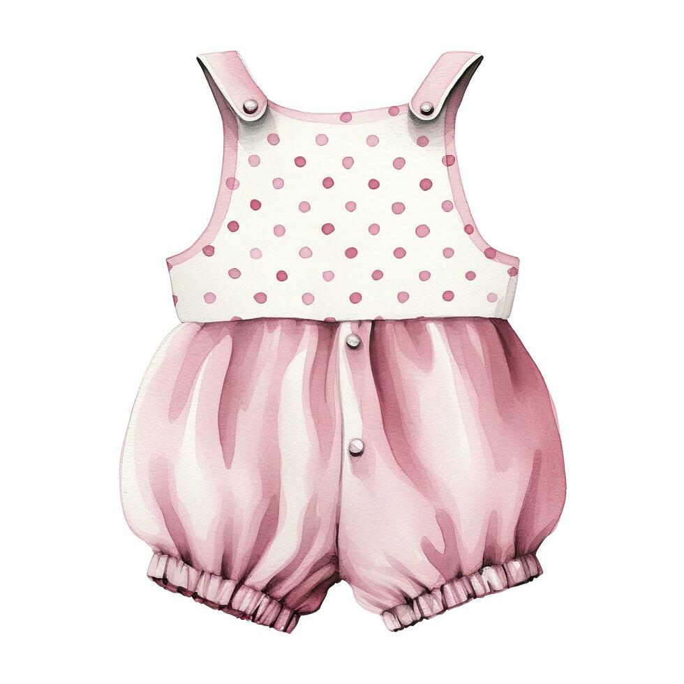 AI generated Pink baby girl romper in watercolors on a white background. AI Generated photo