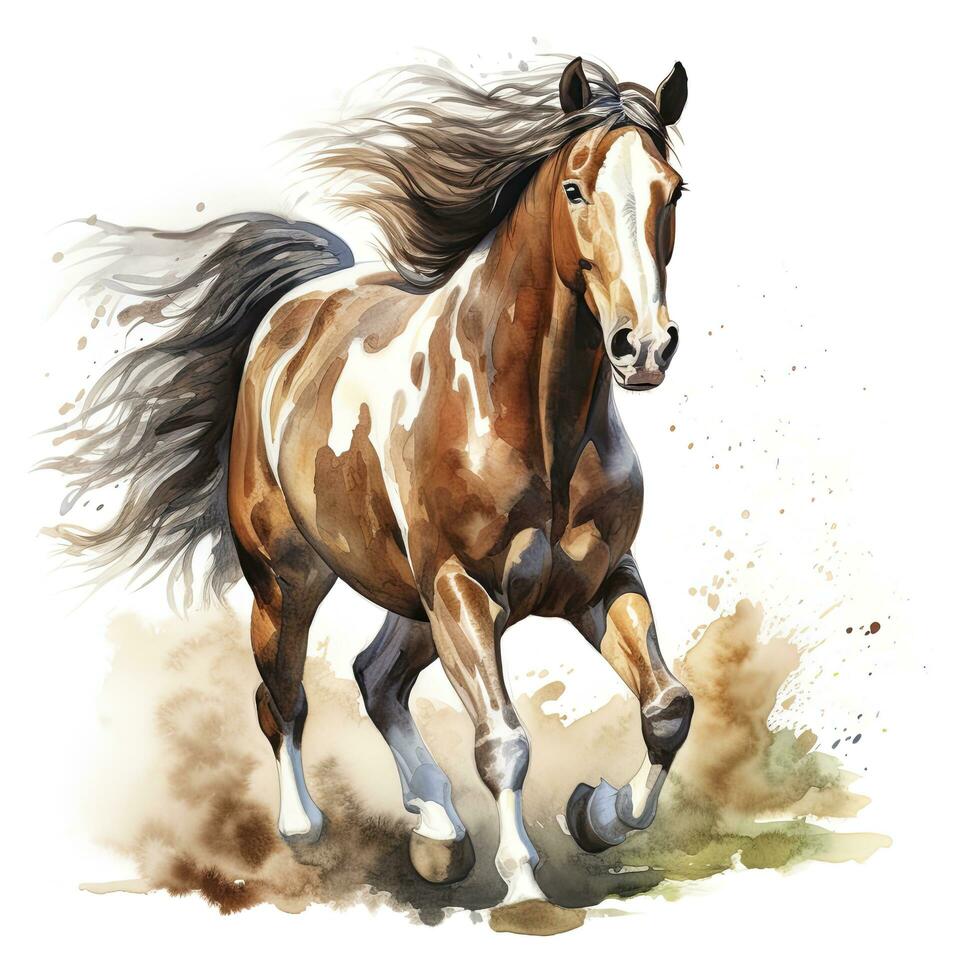 AI generated Horse running in watercolor design. AI Generated photo