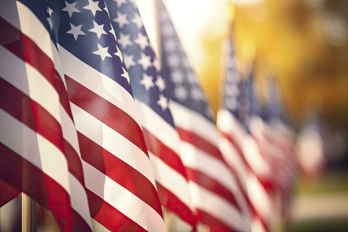 AI generated Closeup of an American flag in a row. AI Generated photo