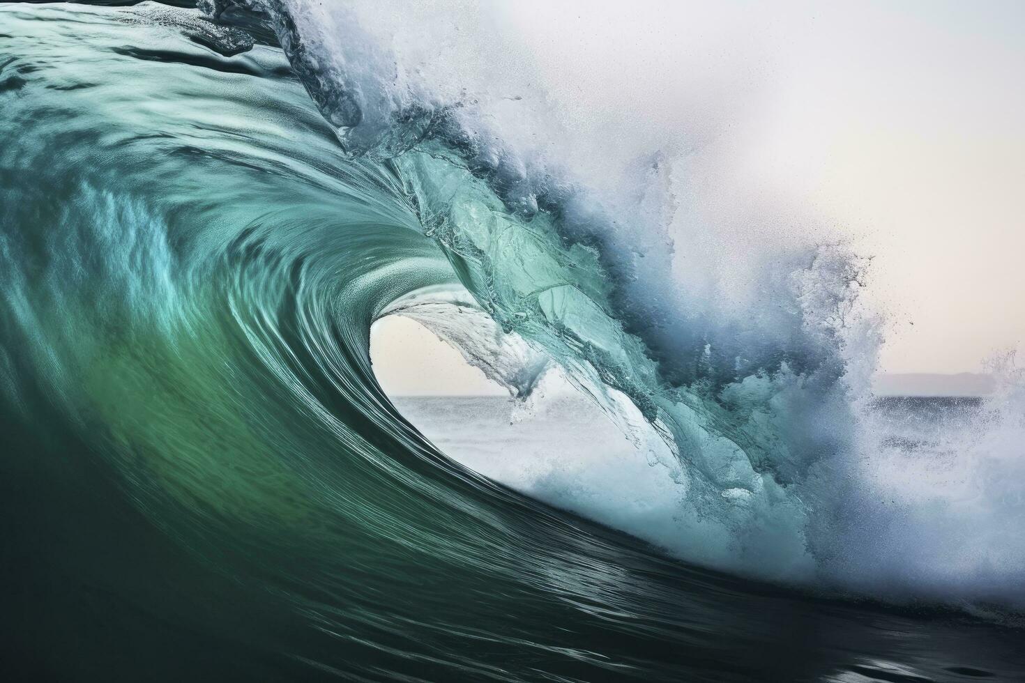 AI generated Extreme close up of thrashing emerald ocean waves. AI Generated photo