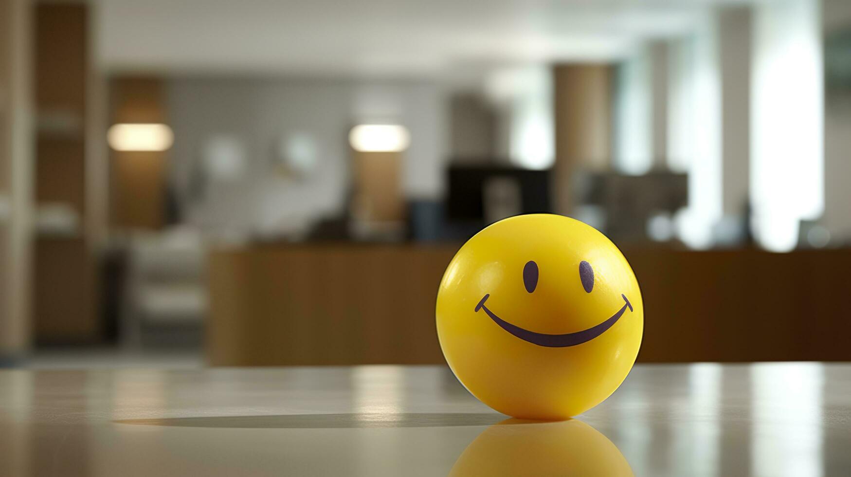 ai generado un amarillo sonriente pelota lata promover un positivo trabajo ambiente. generativo ai foto