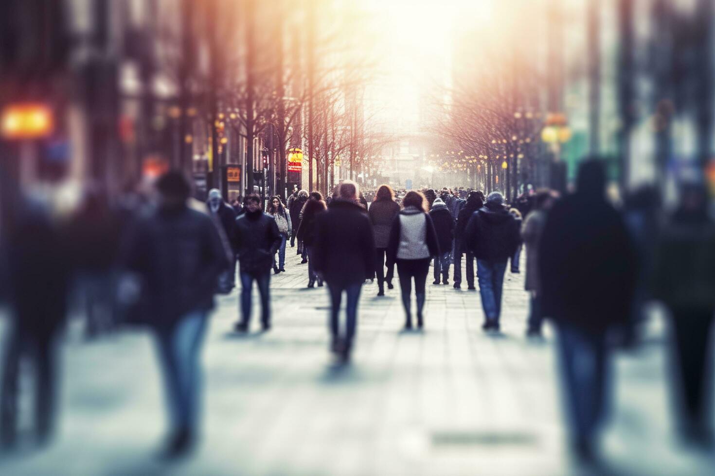 AI generated Blurred business people walking in the city scape. AI Generated photo