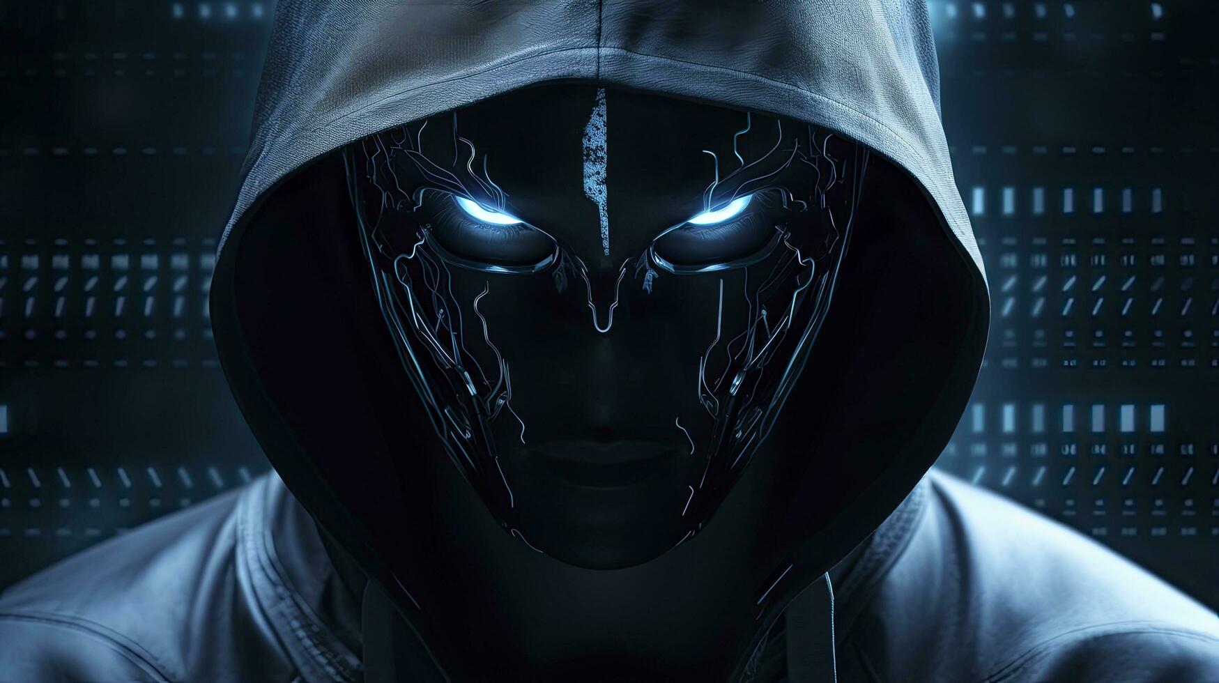 AI generated Binary Intrigue. Anonymous robotic hacker. Concept of hacking. AI Generated photo