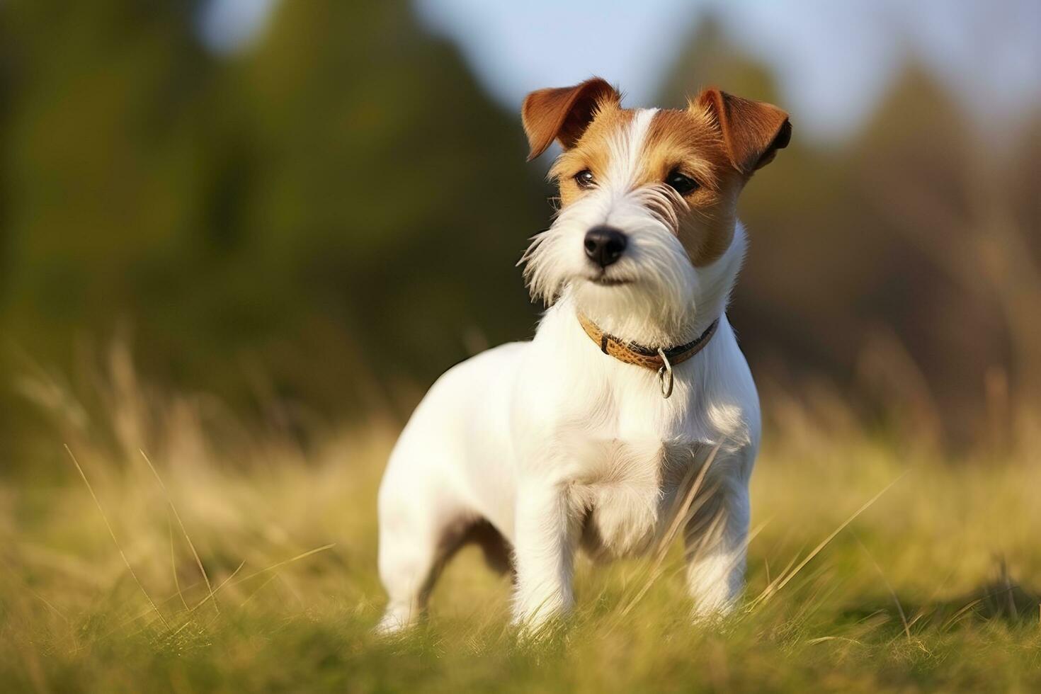 AI generated Happy jack russell terrier pet dog waiting, listening in the grass. AI Generated photo