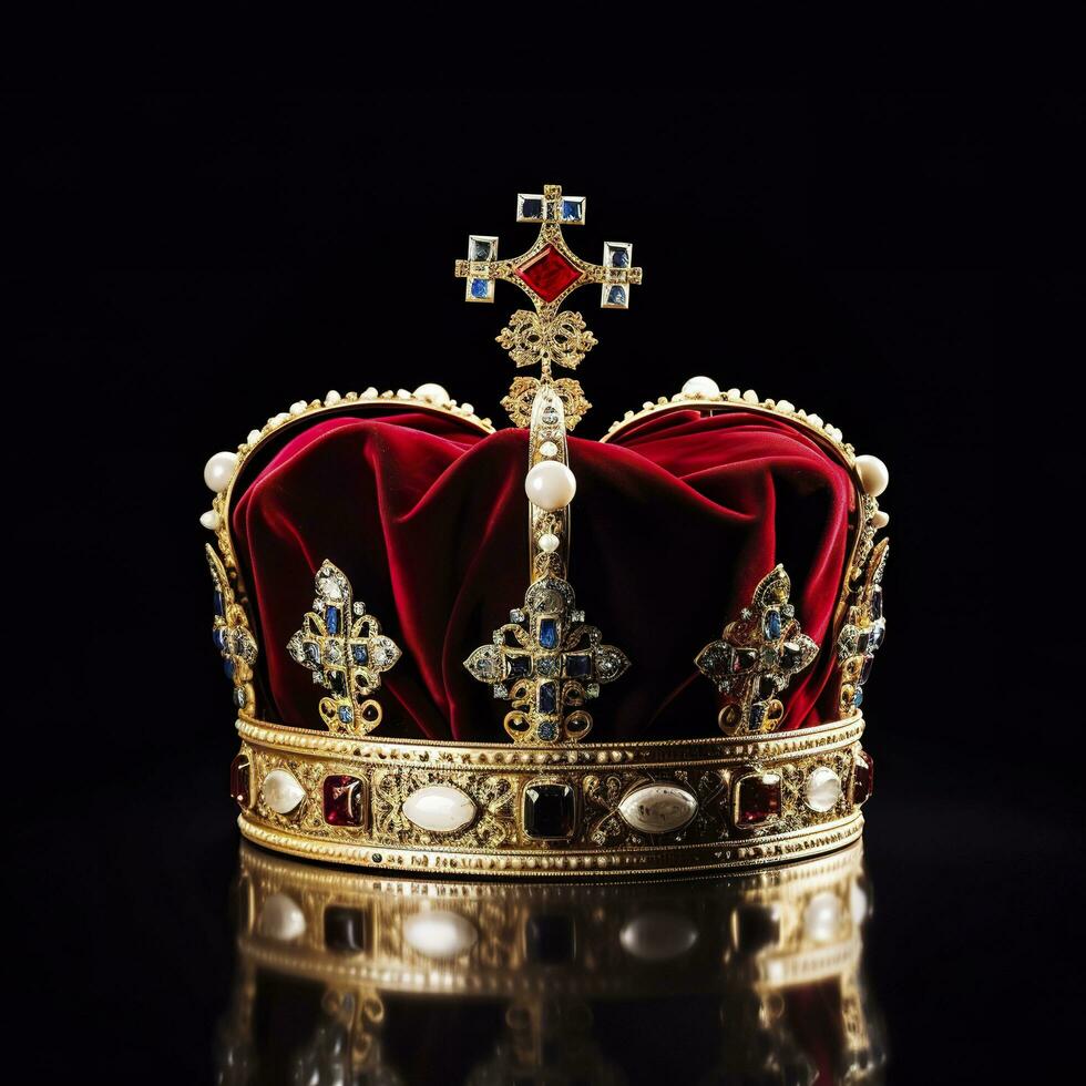 AI generated The Royal Coronation Crown Isolated on a Black Background. Generative AI photo