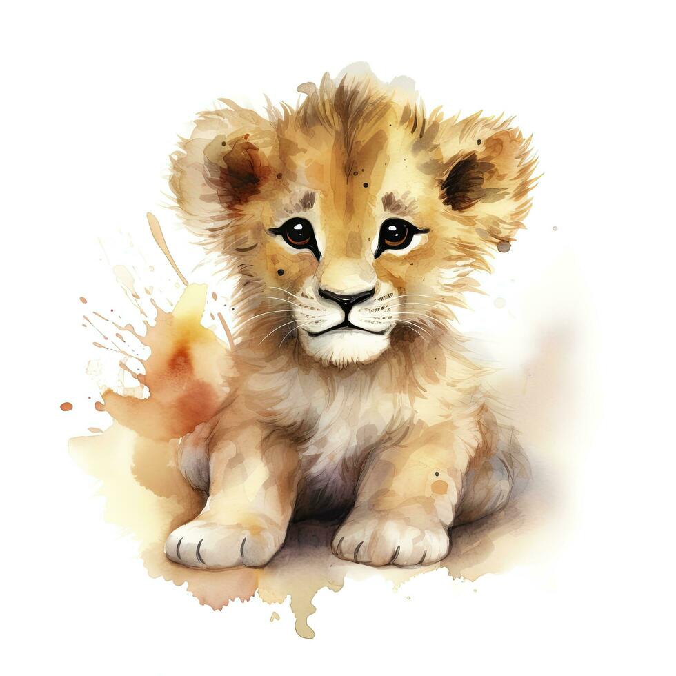 AI generated Watercolor Baby Lion. AI Generated photo