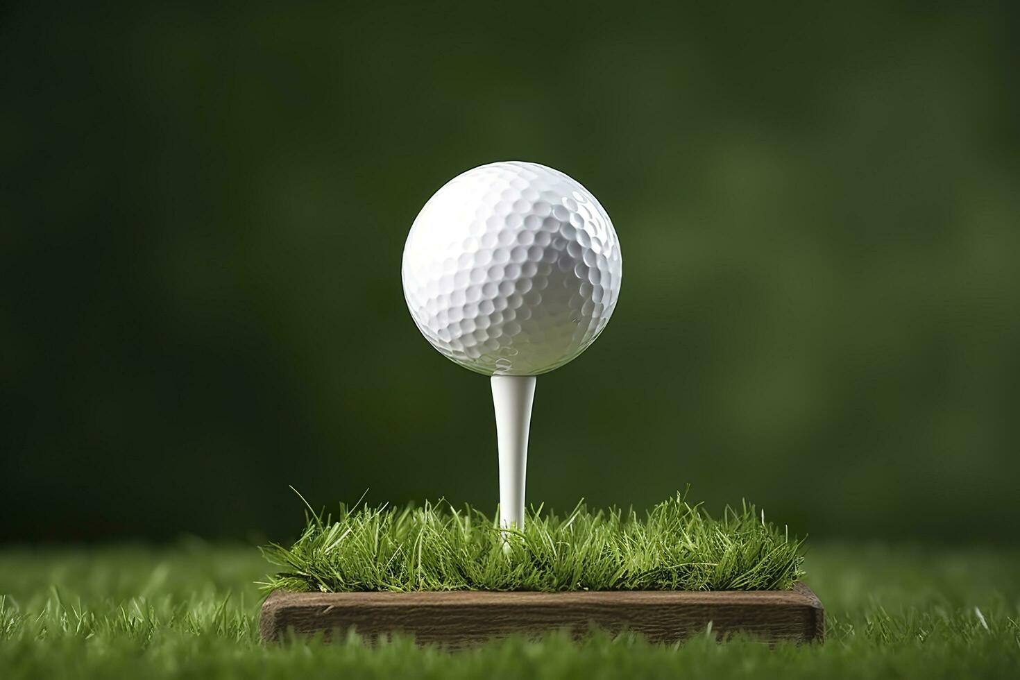 AI generated White golf ball on wooden tee with grass. Generative AI photo