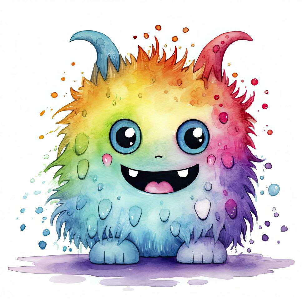 AI generated Watercolor cute monster on white background. AI Generated photo