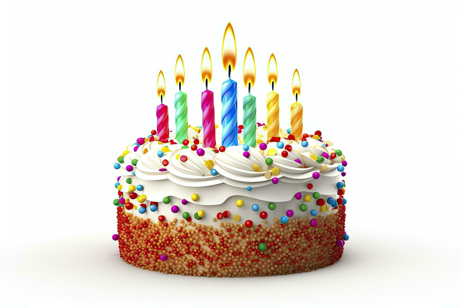 AI generated Colourful birthday cake with candles isolated on white background. AI Generated photo