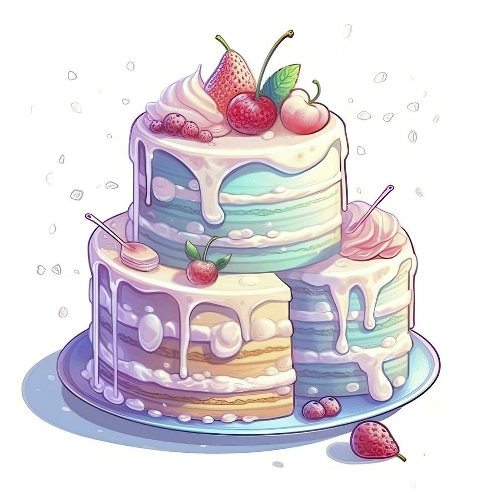 AI generated Set of Cake piece illustration on white background. AI Generated photo