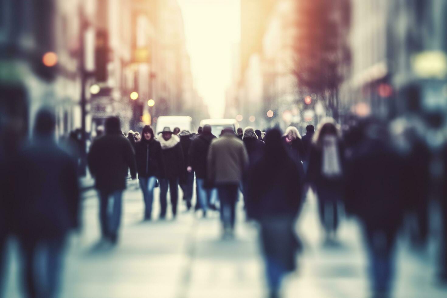 AI generated Blurred business people walking in the city scape. AI Generated photo