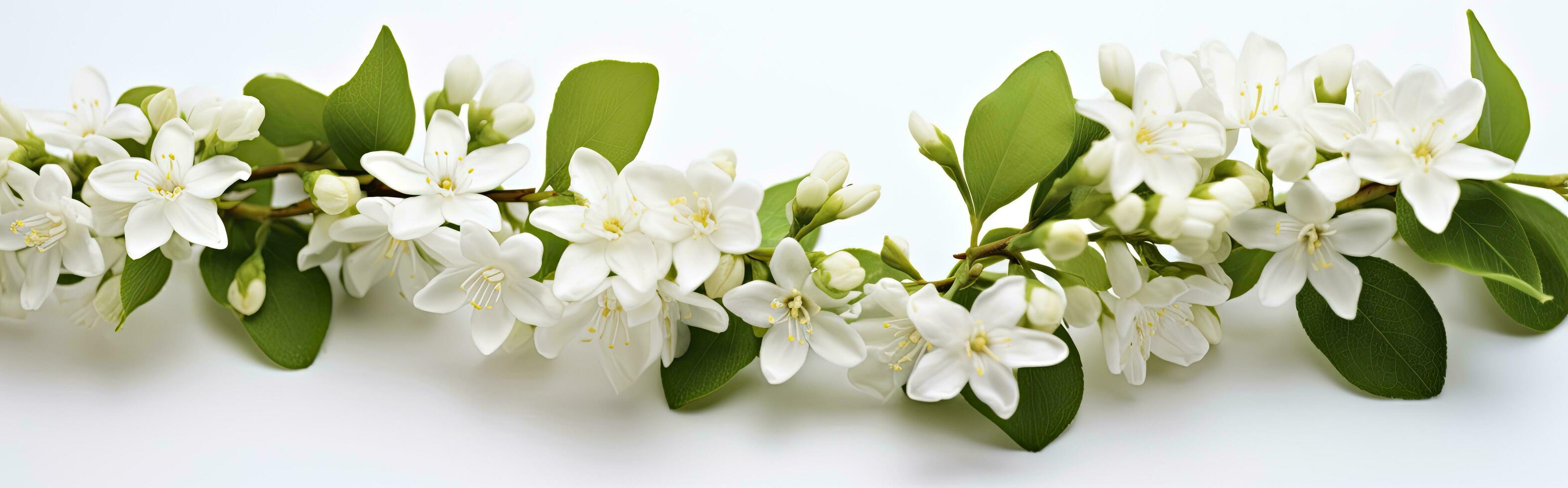 AI generated Jasmine flowers on white surface. AI Generated photo