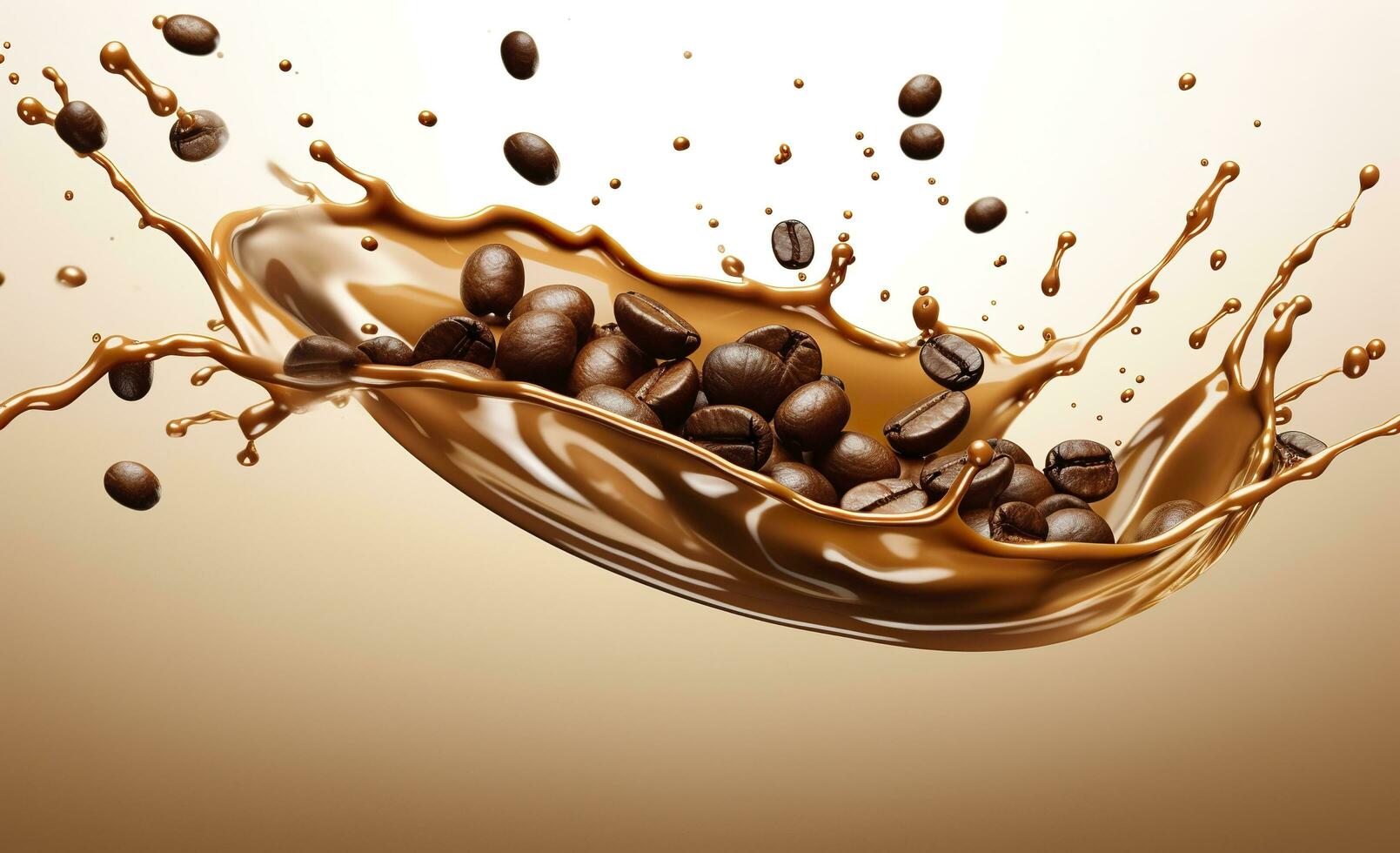 AI generated hot liquid coffee splash with Coffee Bean falling, 3d illustration. AI Generated photo