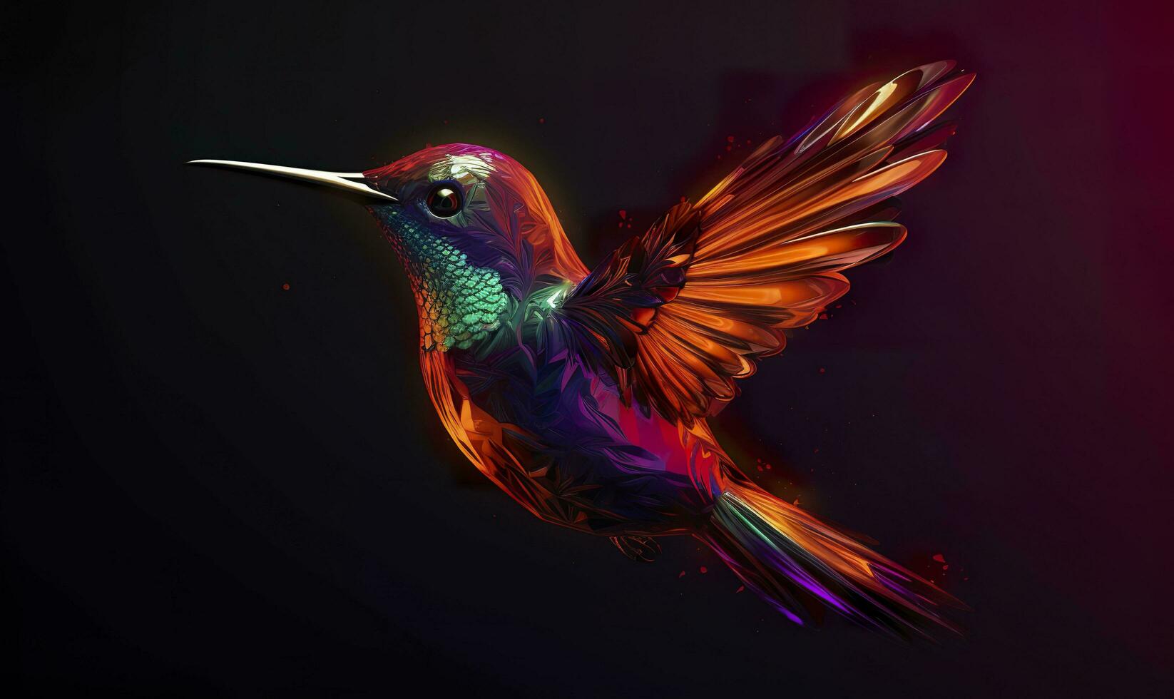 AI generated hummingbird logo with multiple colors flying through the air.  AI Generated photo