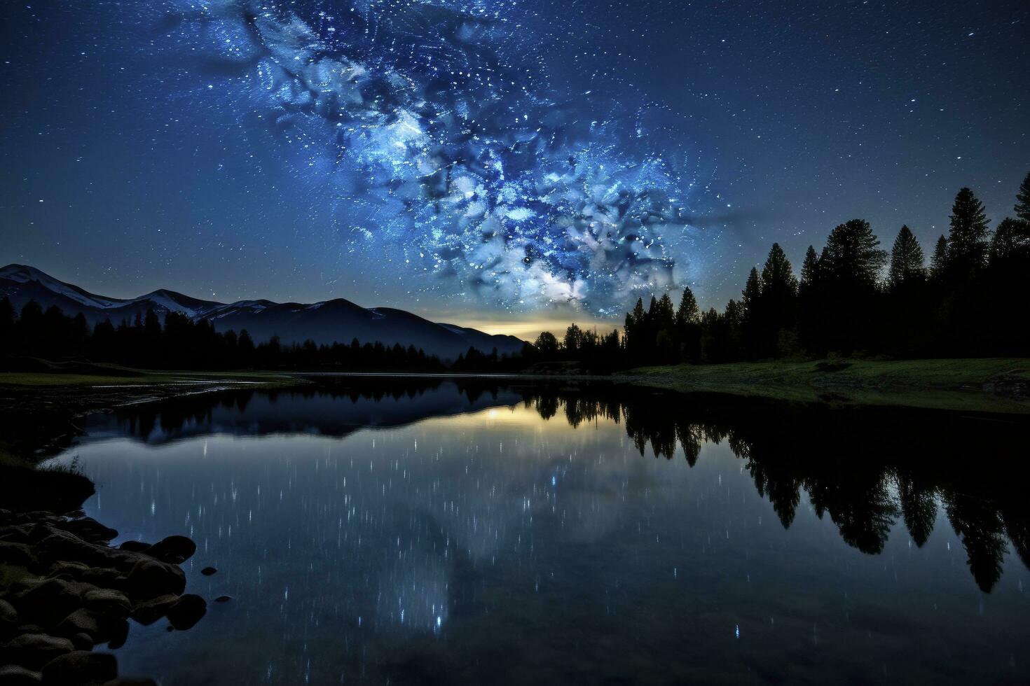 AI generated Milky Way Reflected on Lake. AI Generated photo