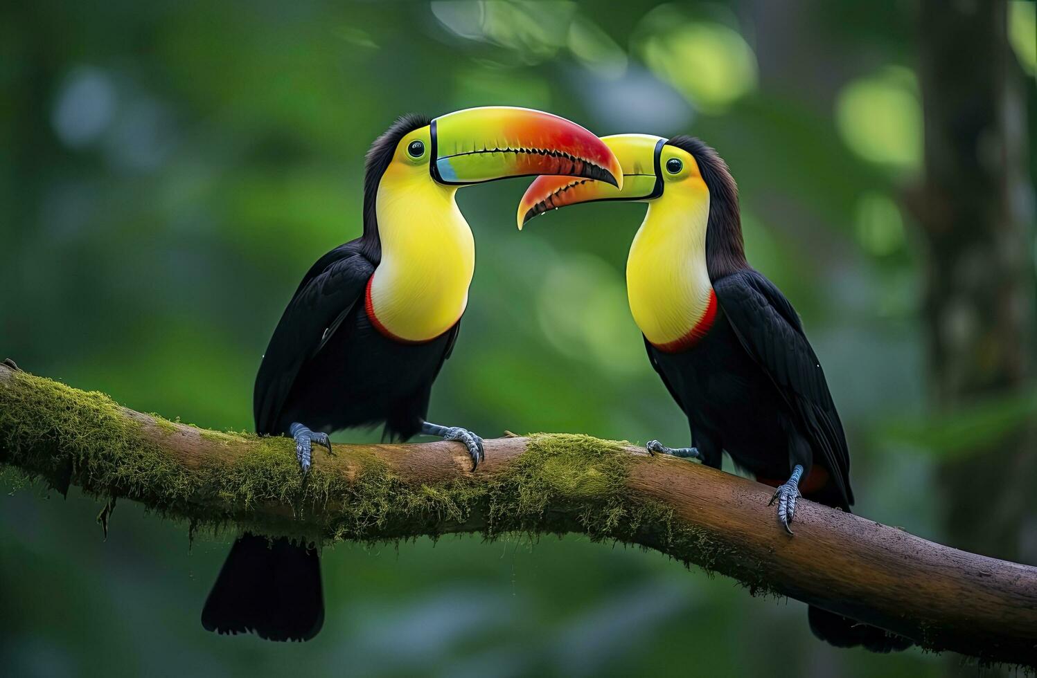 AI generated Toucan sitting on the branch in the forest. AI Generated photo