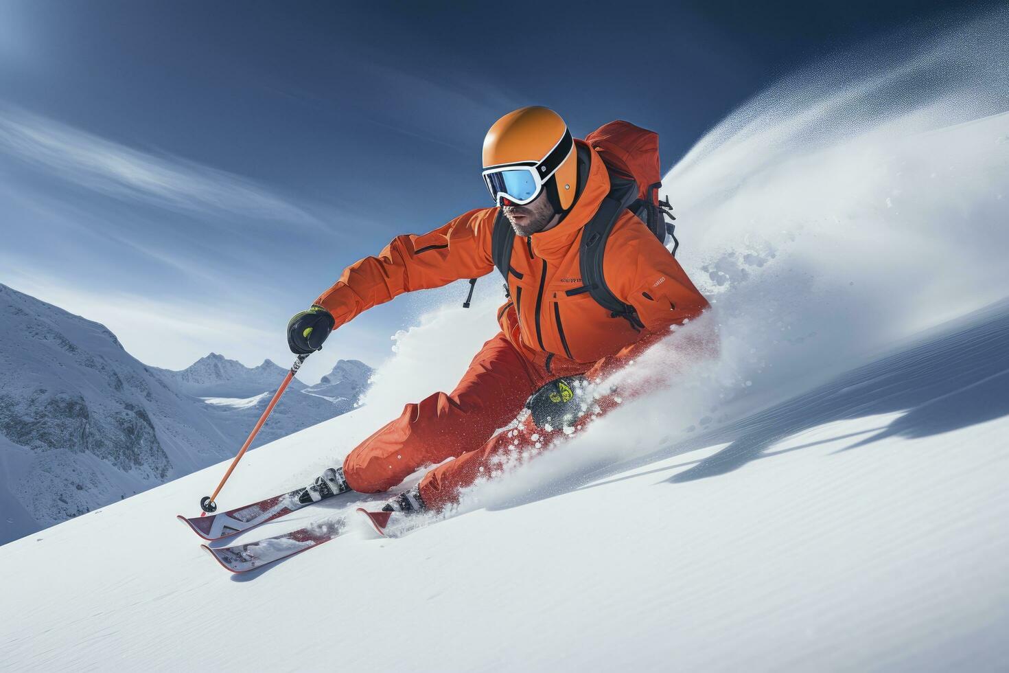 AI generated Skier Skiing On Mountain Slope. AI Generated photo