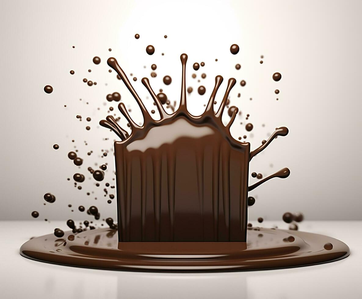 AI generated Chocolate splash with a podium, mockup background for milk product display, 3d. Generative AI photo