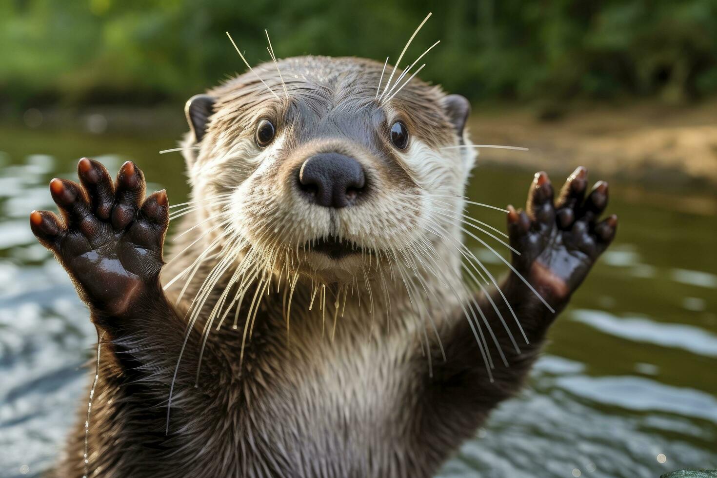 AI generated Otter in the water. AI Generated photo