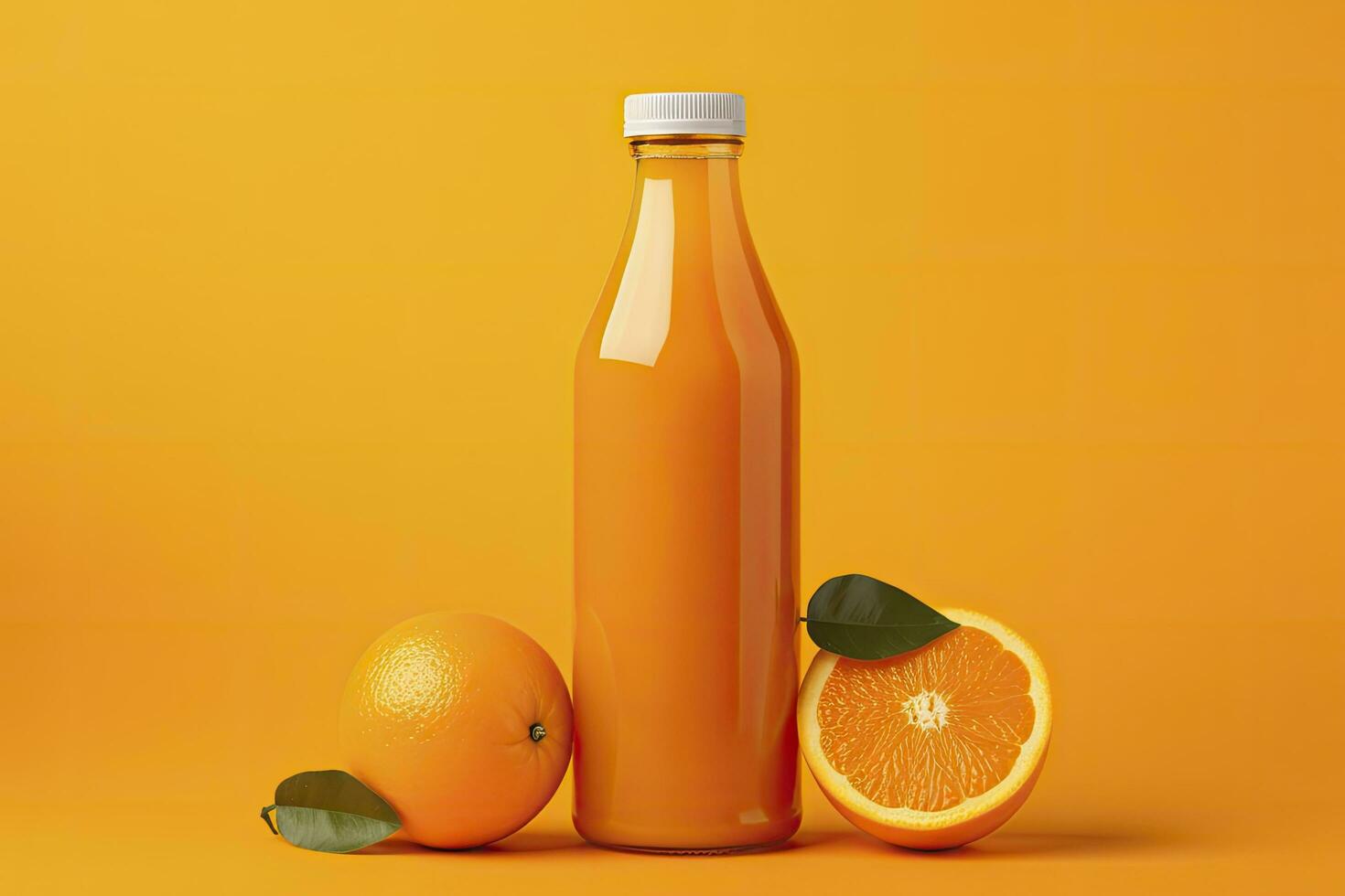 AI generated Orange Juice bottle on orange background. AI Generated photo