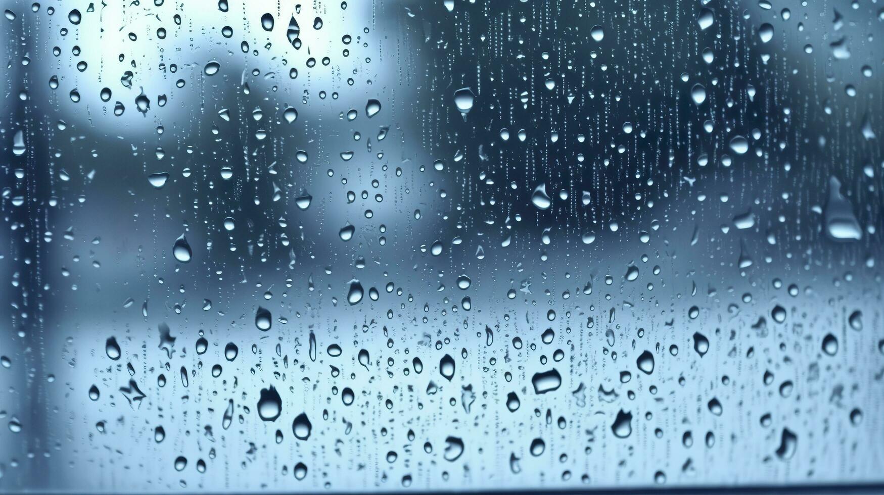AI generated Raindrops on the window. Blue tone. Generative AI photo
