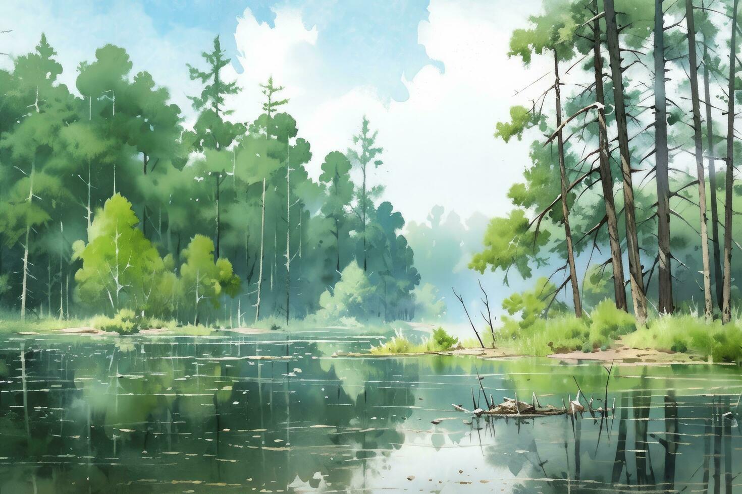 AI generated The serenity of a secluded forest lake.AI Generated photo