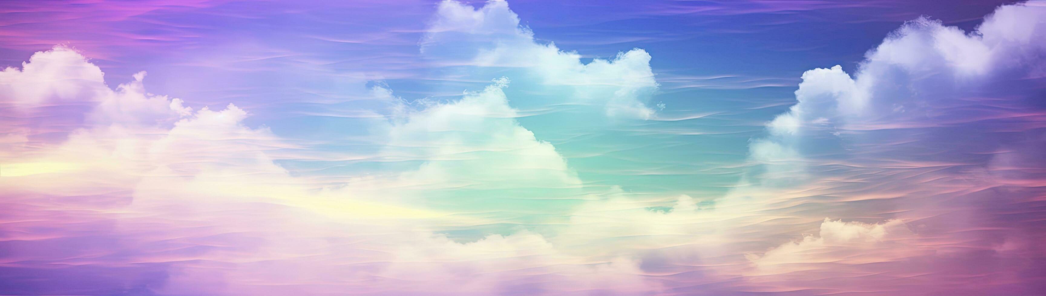 AI generated Rainbow sky with fluffy clouds. Multicolored toned sky. AI Generated. photo