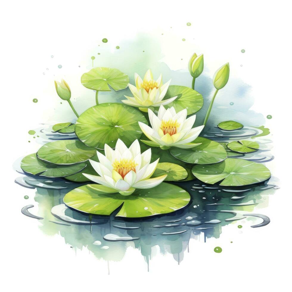 AI generated Water Lily in Pond. Watercolor design. AI Generated photo