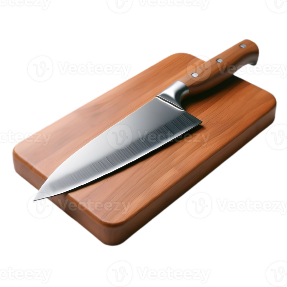ai généré cuisine couteau sur bois sur une transparent Contexte png