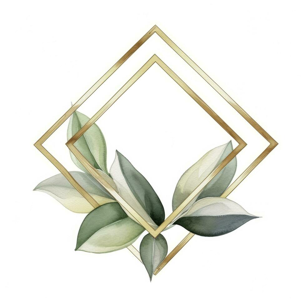 AI generated Watercolor geometry shape wreath with green leaf. AI Generated photo