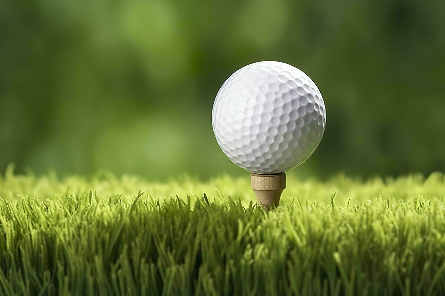 AI generated White golf ball on wooden tee with grass. Generative AI photo