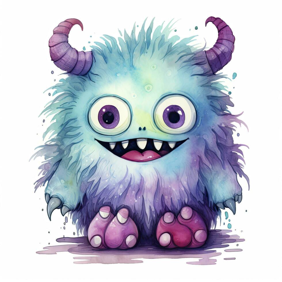 AI generated Watercolor cute monster on white background. AI Generated photo