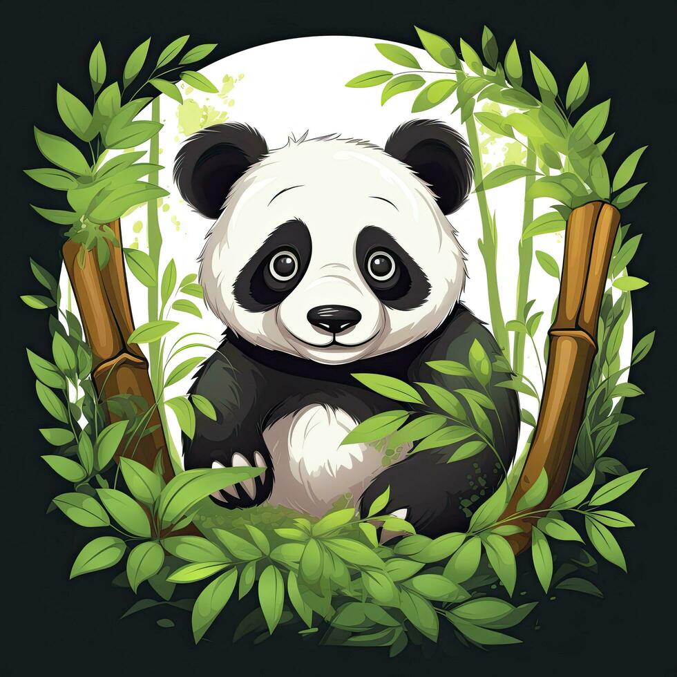 AI generated Cute panda in the middle of a bamboo forest. T-shirt design. AI Generated photo