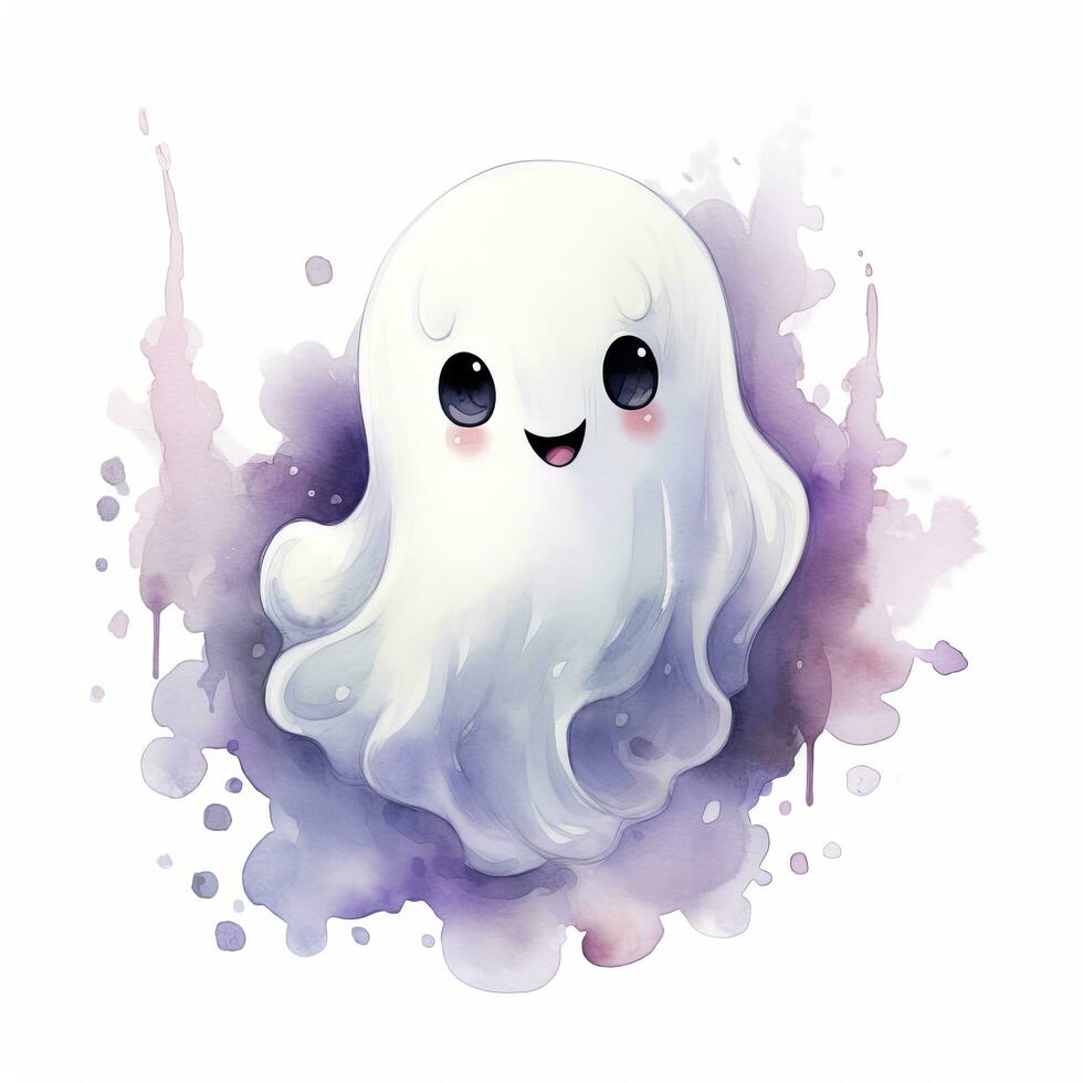 AI generated The watercolor cute ghost on white background. AI Generated photo