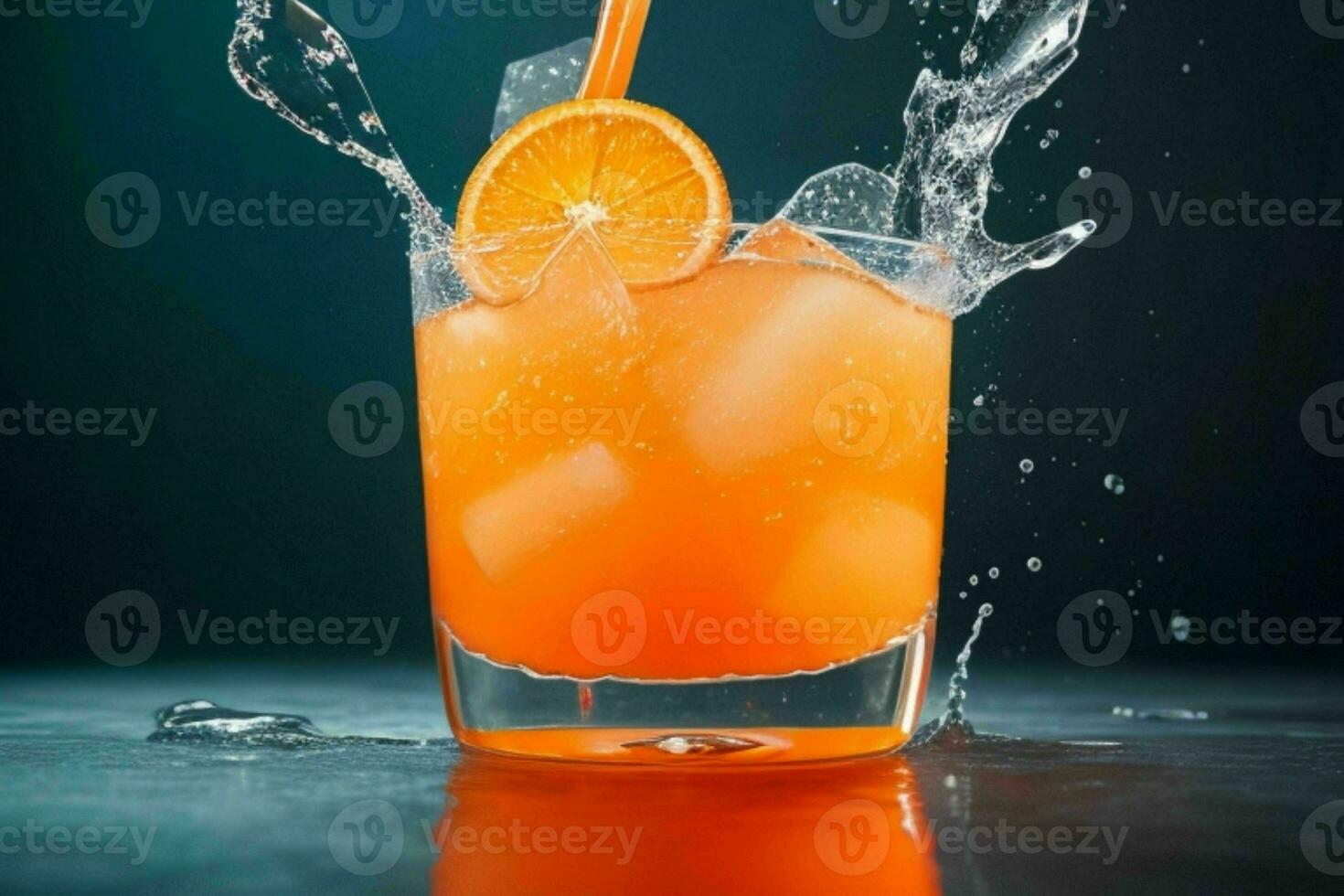 AI generated Orange punch cocktail with ice cubes. Pro Photo