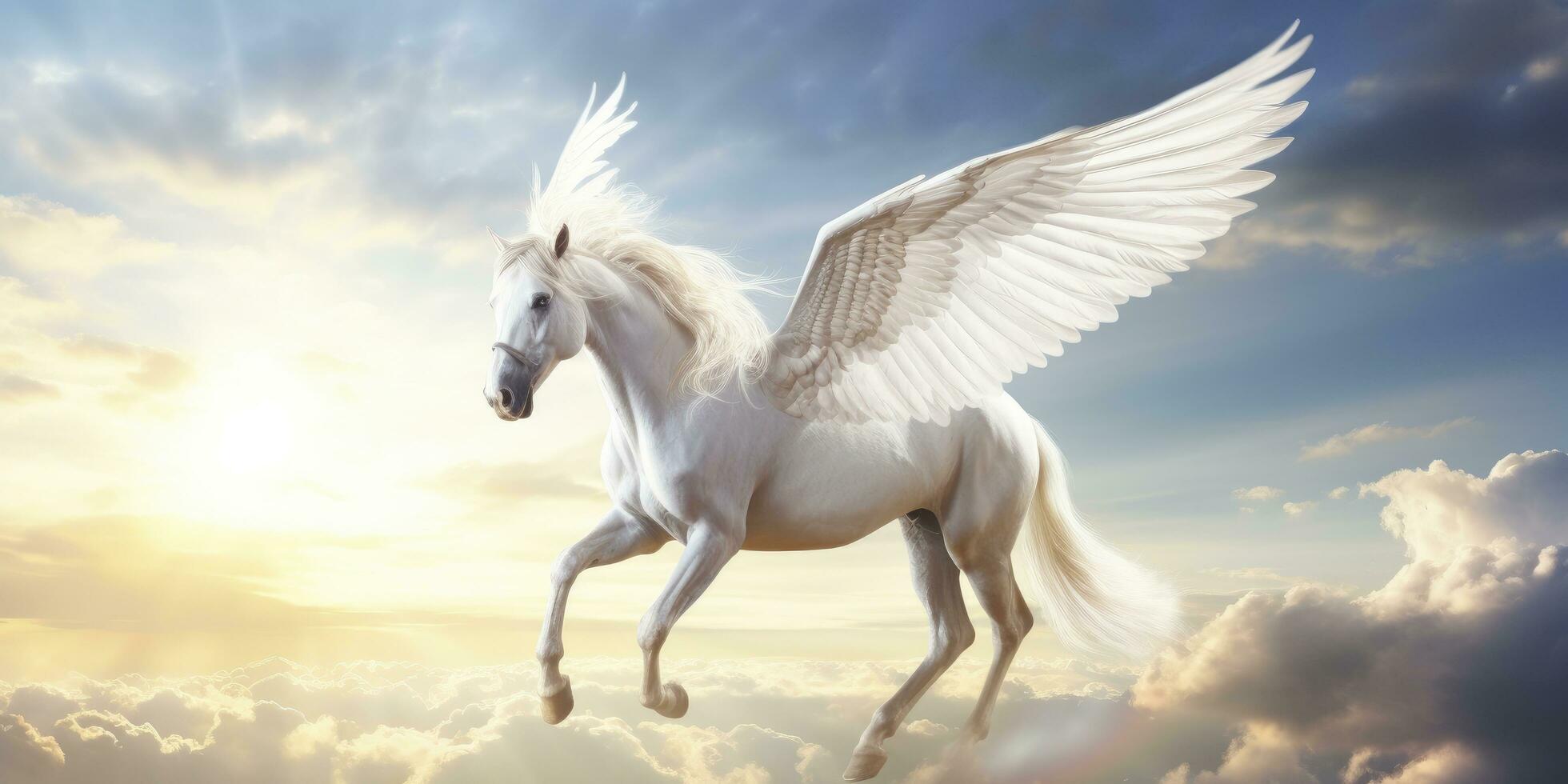 AI generated A white horse with wings. AI Generated photo