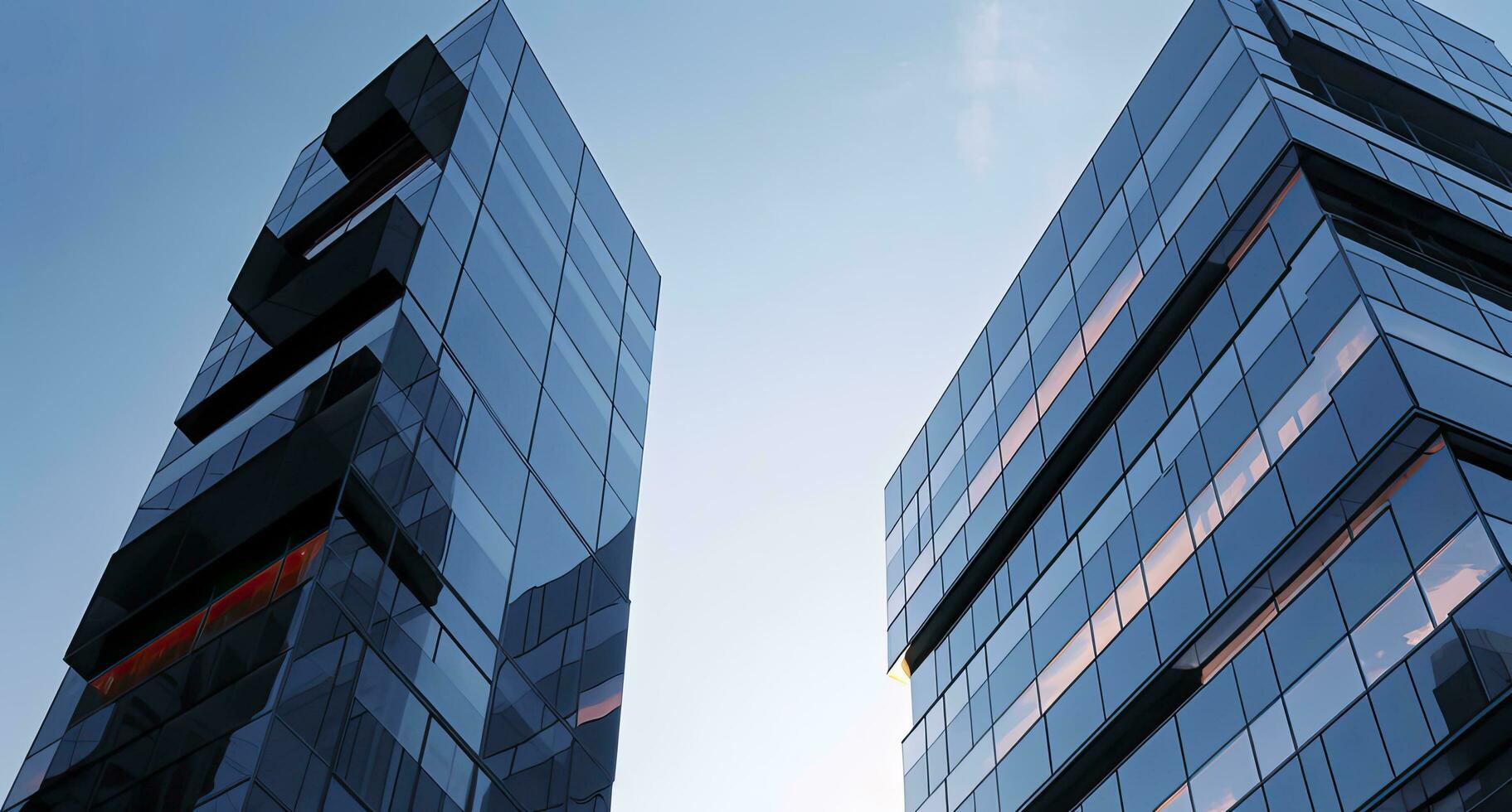 AI generated Two modern buildings with glass windows. Architecture design of buildings.  AI Generated photo
