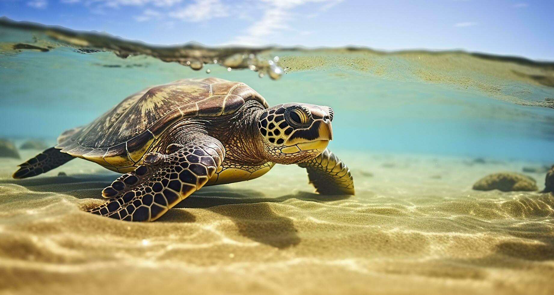 AI generated Photo of Sea turtle in the Galapagos island. Generative AI