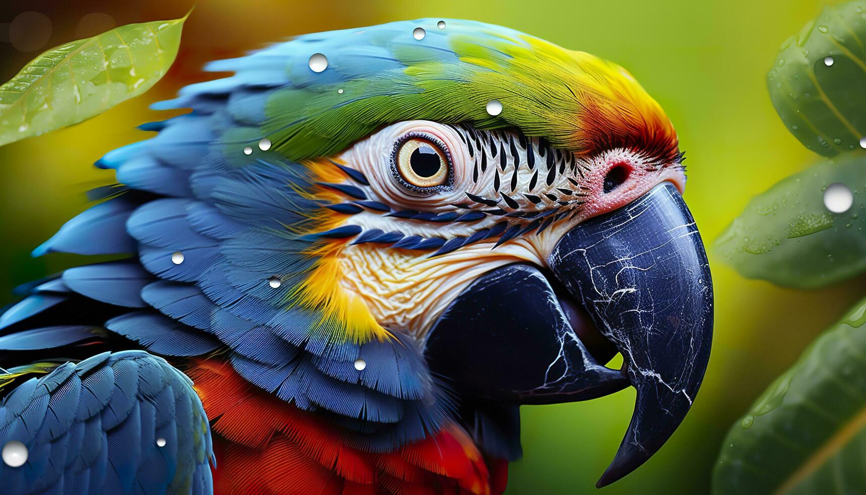 AI generated Tropical macaw perched, vibrant feathers in focus. Generative AI photo